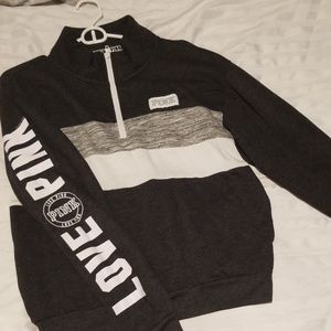 VS Pink Quarter Zip Gray/White